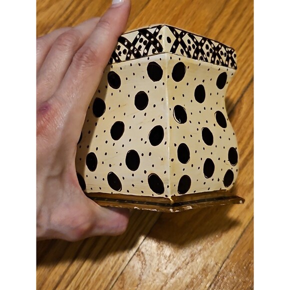 Hand Painted Black, White & Gold Wood 2 Deck Playing Card Holder Canasta Bridge - Picture 14 of 14